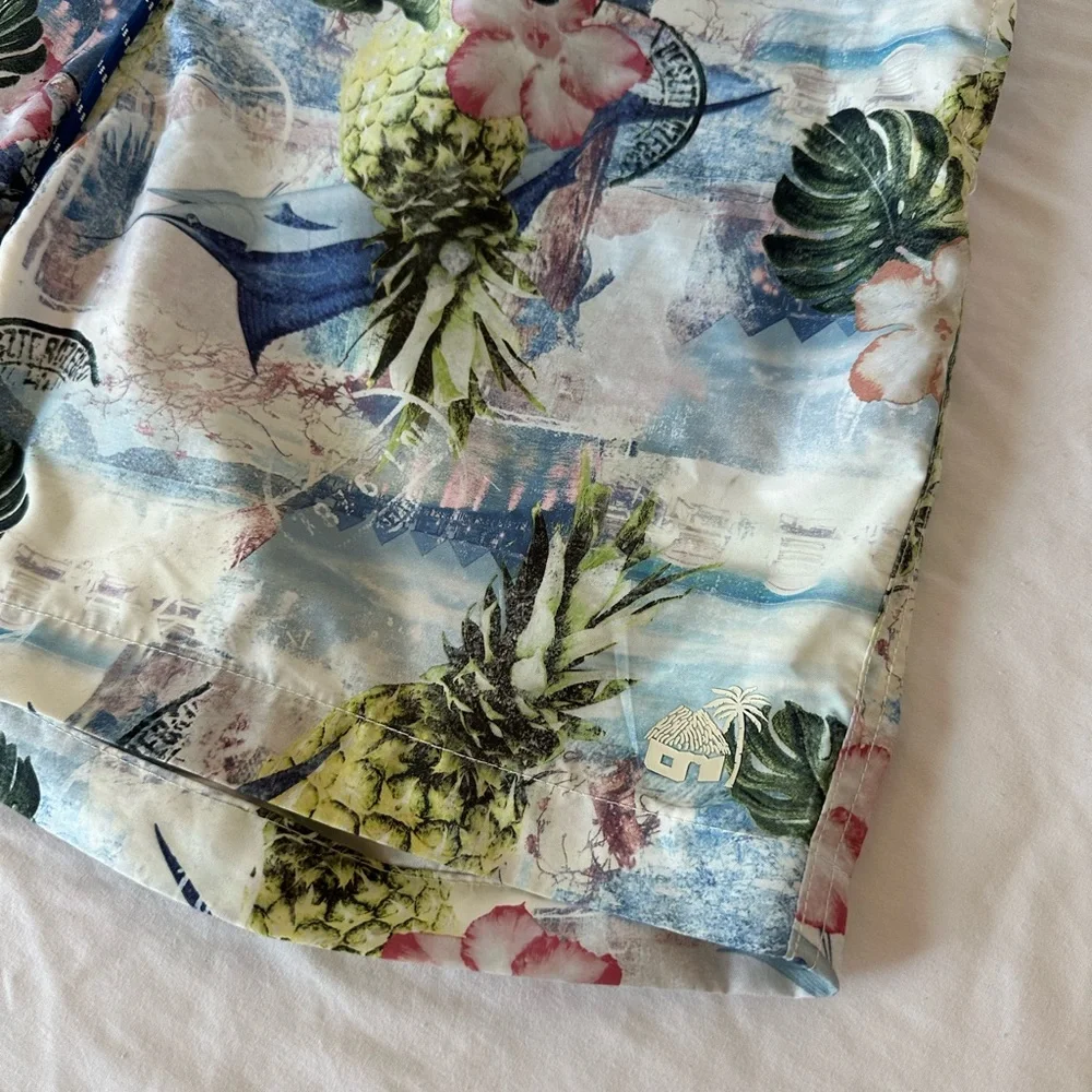 Men's Tropical Pineapple Print Swim Trunks - Light Blue L size